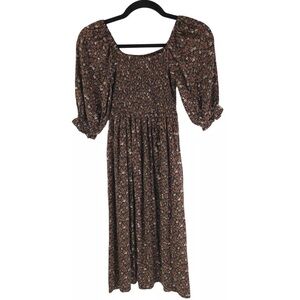 Rylee + Cru Adelaide Dress Square Neck Smocked Floral Black Brown